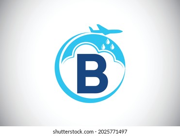 Initial B monogram alphabet with an airplane and cloud. Artificial rainmaking. Cloud seeding logo. Modern vector logo for the business, and company identity