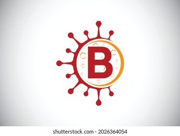 Initial B monogram alphabet with Coronavirus cells. Lab logo sign symbol design vector Illustration. Font emblem. Corona virus (Covid-19). Stop Coronavirus