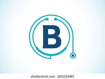 Initial B monogram alphabet with doctor stethoscope. Vector stethoscope logo or icon. Logo for medical and pharmaceutical business and company identity