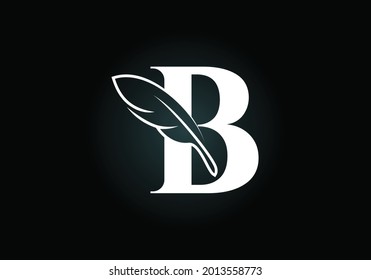 Initial B monogram alphabet with a feather. Font emblem. Law firm icon sign symbol. Modern vector Logo for a writer or publishers business and company identity