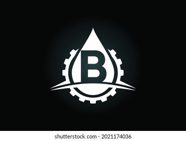 Initial B monogram alphabet with gear swoosh and oil. Oil and gas logo concept. Font emblem. Modern vector logo for petroleum business and company identity