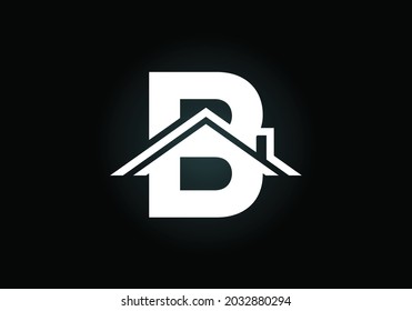 Alfabeto monograma B inicial con el techo. Cartel de casa o casa. Concepto de logotipo inmobiliario. emblema de letra. Logo vectorial moderno para negocios inmobiliarios e identidad de la empresa.