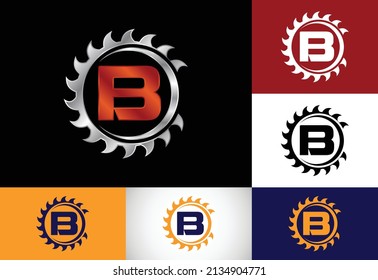 Initial B monogram alphabet with the saw blade. Carpentry, woodworking logo design. Font emblem. Modern vector logo for sawmill business and company identity