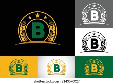 Initial B monogram alphabet symbol design incorporated with Wheat, barley, or rye. Agriculture logo concept. Logo for agriculture business and company identity