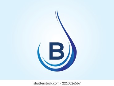 Initial B monogram alphabet with water drop in a spiral. Waterdrop logo design vector template. Font emblem. 