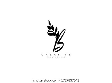 Initial B Monogram Floral Wreath Brush Stroke Distressed Logo