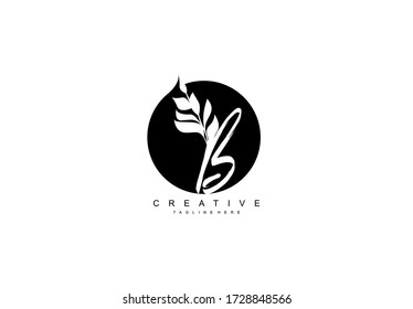Logotipo de círculo redondeado del pincel floral de monograma inicial B