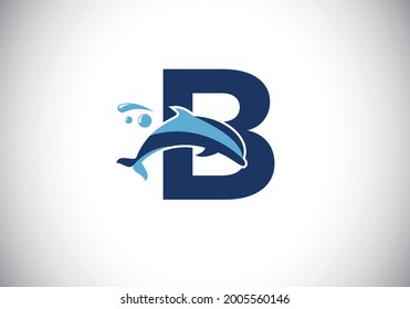 Initial B monogram letter alphabet with a Dolphin logo design. Water Animal icon. Font emblem. Modern vector logotype for business and company identity.