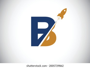 Alfabeto inicial B monograma con diseño de logotipo Rocket. Icono de cohete. emblema de letra. Logotipo vectorial moderno para identidad empresarial y de empresa.
