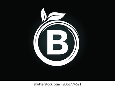 Initial B monogram letter alphabet in a spiral with green leaves. Font emblem. Nature icon sign symbol. Modern vector logo design for business healthcare, nature, farm, and company identity.