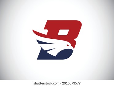 Alfabeto inicial de letra en monograma B con símbolo de espacio negativo de la cabeza de águila. Ilustración vectorial de la cabeza de águila creativa. Diseño de logotipo moderno para negocios e identidad de la empresa.