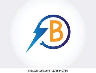 Initial B monogram letter alphabet with electric  Lighting bolt. Font emblem. Modern vector logo design for technology labels, electric business, and company identity