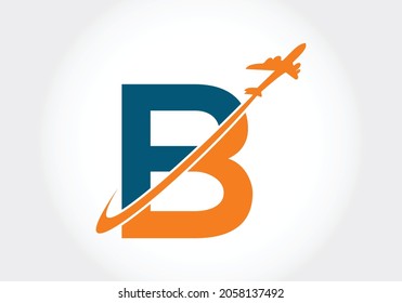 Initial B monogram letter alphabet with a travel logo design. Font emblem. Modern vector logotype for business and company identity.