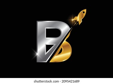 Initial B monogram letter alphabet with a Rocket logo design. Rocket icon. Font emblem.
