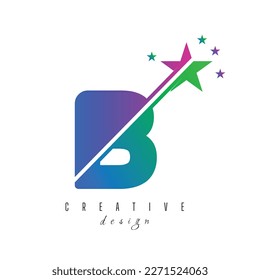 Alfabeto inicial de letra en monograma B con icono del logo de la estrella y el swoosh. Resumen del diseño del símbolo del logo de la estrella. Logo vectorial moderno para empresas y empresas