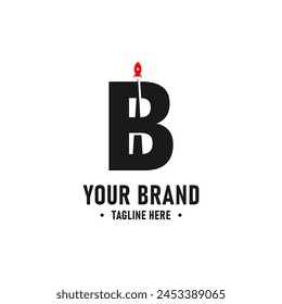 Alfabeto inicial de la letra del monograma B con un diseño del logotipo del cohete