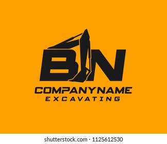 Initial B N excavator logo concept vector with arm excavator template vector.