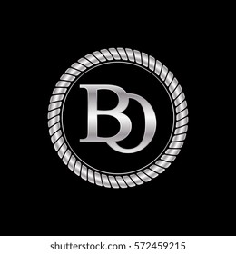initial b and o logo silver metallic with metal circle rope frame border decorative