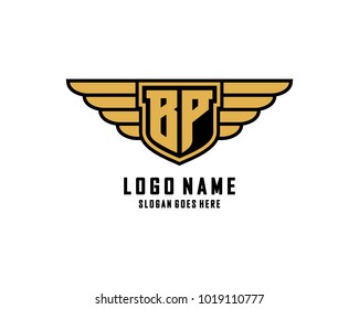 Initial B & P wing shield logo template vector