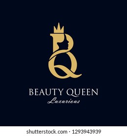 primera reina de belleza B Q cara con el diseño del logo de la corona inspirado en vectores. consiste en una B entrelazada y Q con cara de señora en el espacio negativo con corona.