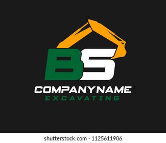 Initial B S excavator logo concept vector with arm excavator template vector.