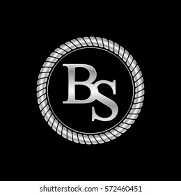 initial b and s logo silver metallic with metal circle rope frame border decorative