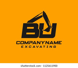 Initial B U excavator logo concept vector with arm excavator template vector.