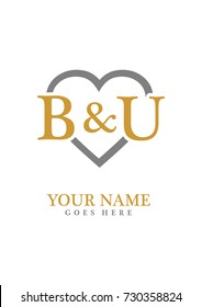 Initial B & U with love background logo template vector