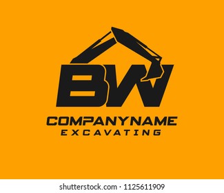 Initial B W excavator logo concept vector with arm excavator template vector.