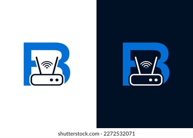 Initial B with Wifi router broadband logo design icon template element suitable for internet business vector