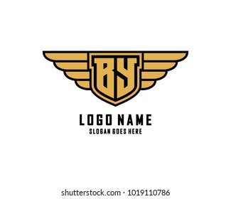 Initial B & Y wing shield logo template vector