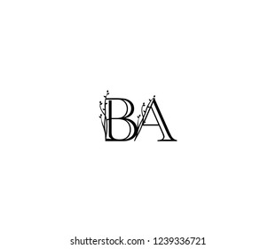 Initial BA Letter Linear Linked Monogram Floral Ornate Monogram Logotype