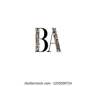 Initial BA Letter with Luxury Leopard Pattern Logotype