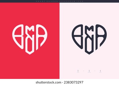 initial BA letters with red heart and love logo flat icon monogram concept