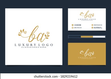 Logo inicial de BA de la colección de logotipos Feminine y plantillas de tarjetas de visita. Vector Premium.