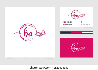 Logo inicial de BA de la colección de logotipos Feminine y plantillas de tarjetas de visita. Vector Premium.
