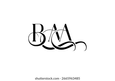 Diseño inicial del logotipo de la letra BAA. Diseño elegante del logotipo del monograma con los Elementos decorativos y la tipografía