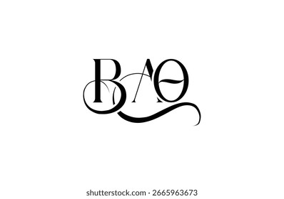 Diseño inicial del logotipo de la letra BAO. Diseño elegante del logotipo del monograma con los Elementos decorativos y la tipografía
