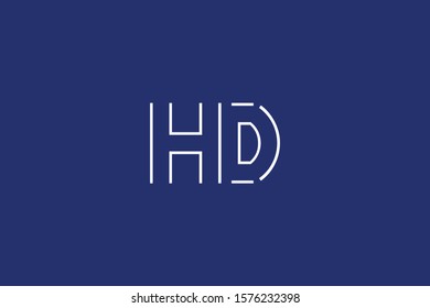 Initial based minimal and flat Logo. HD DH H D letter creative fonts monogram symbol template. Line art elegant luxury alphabet icon design