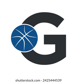 Logotipo inicial de la bola de la cesta combinado con la plantilla del vector de la letra G