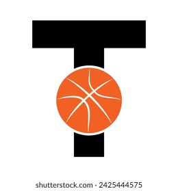 Initial Basket Ball Logo combine with letter T vector template