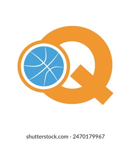 Logotipo inicial de baloncesto combinado con letra Q Plantilla de Vector