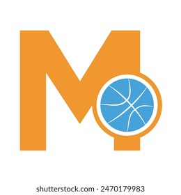 Logotipo inicial de baloncesto combinado con letra M Plantilla de Vector