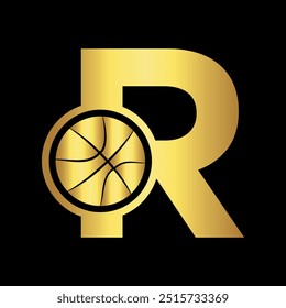 Initial Basketball Logo Combine With Letter R Vector Template
