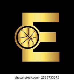 Initial Basketball Logo Combine With Letter E Vector Template
