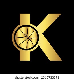 Initial Basketball Logo Combine With Letter K Vector Template
