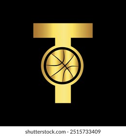 Initial Basketball Logo Combine With Letter T Vector Template
