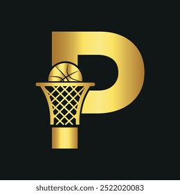 Initial Basketball Logo combine with letter P vector template