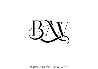 Diseño inicial del logotipo de la letra BAW. Diseño elegante del logotipo del monograma con los Elementos decorativos y la tipografía