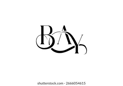Diseño inicial del logotipo de la letra BAY. Diseño elegante del logotipo del monograma con los Elementos decorativos y la tipografía